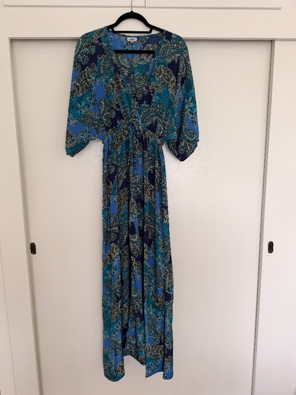 Italian Riviera Kimono Maxi Dress in Blue Paisley